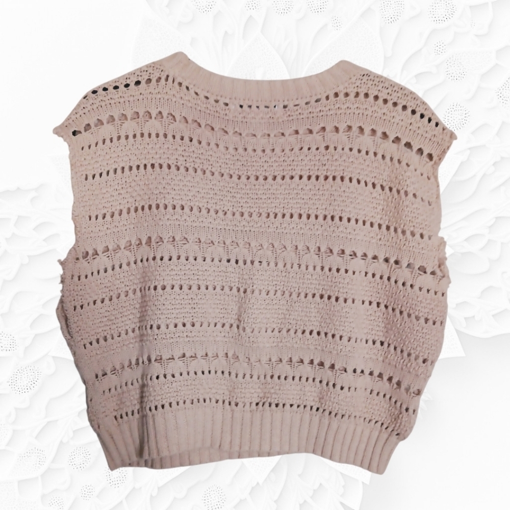 RSQ Tan Loose Knit Sleeveles Cropped Sweater/Vest Top - Picture 3 of 3